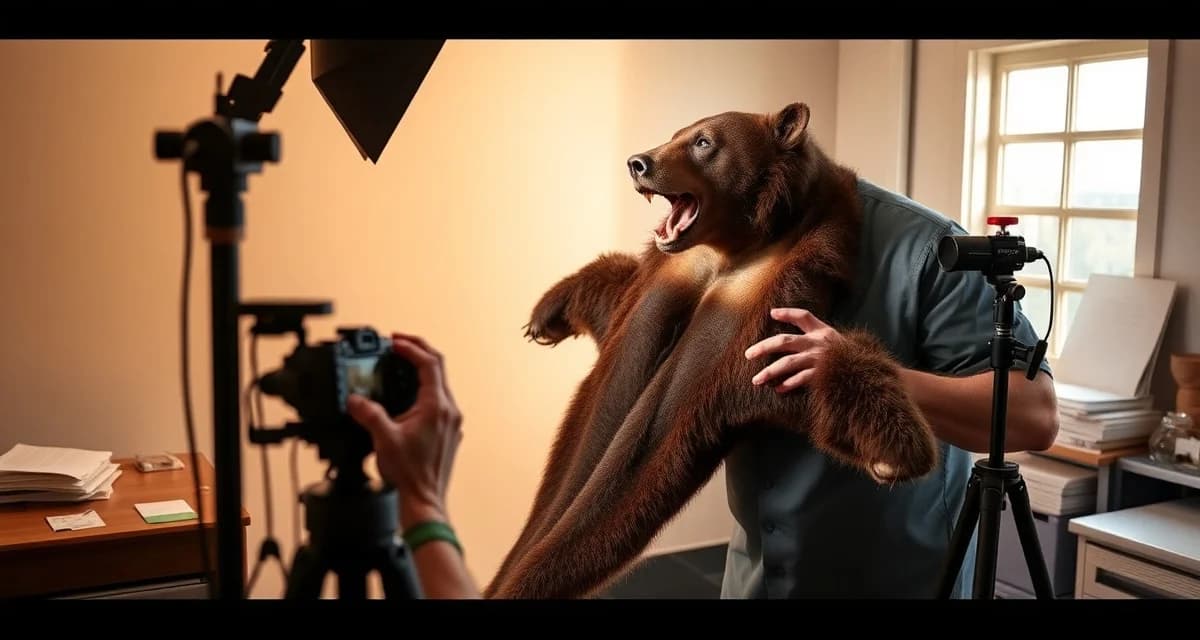 Bear specimen intake documentation photography Professional bear taxidermy intake photography setup showing proper documentation techniques for hide condition and measurements