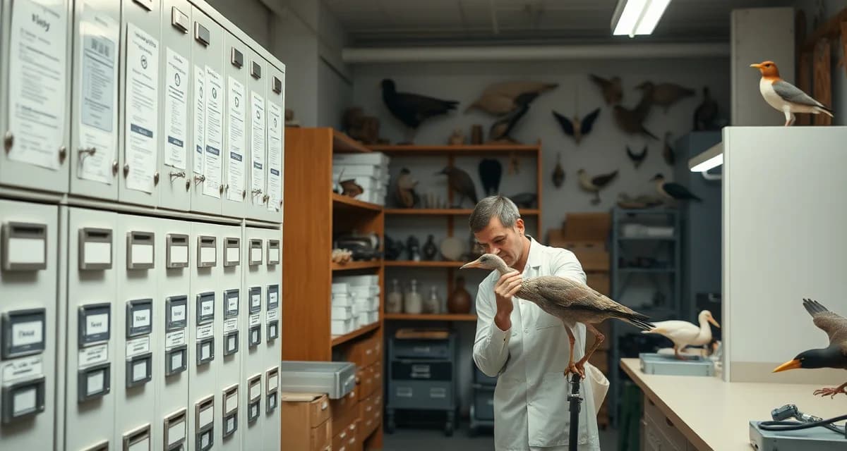 Compliance tracking system for bird taxidermy shops Bird taxidermy shop interior showing organized compliance documentation and regulatory tracking system that prevented federal violations