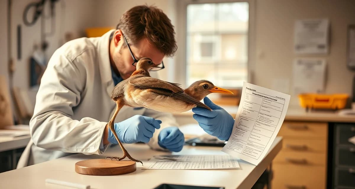 Bird taxidermy intake compliance verification process Taxidermist verifying federal permit and documenting bird intake during compliance inspection with detailed feather condition photography