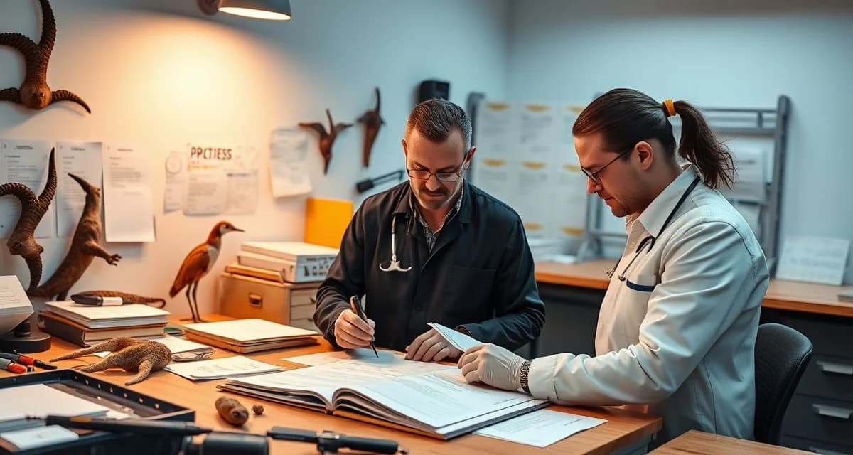 CITES species compliance guide for taxidermy professionals Taxidermist reviewing CITES endangered species documentation and compliance records for international wildlife trade regulations