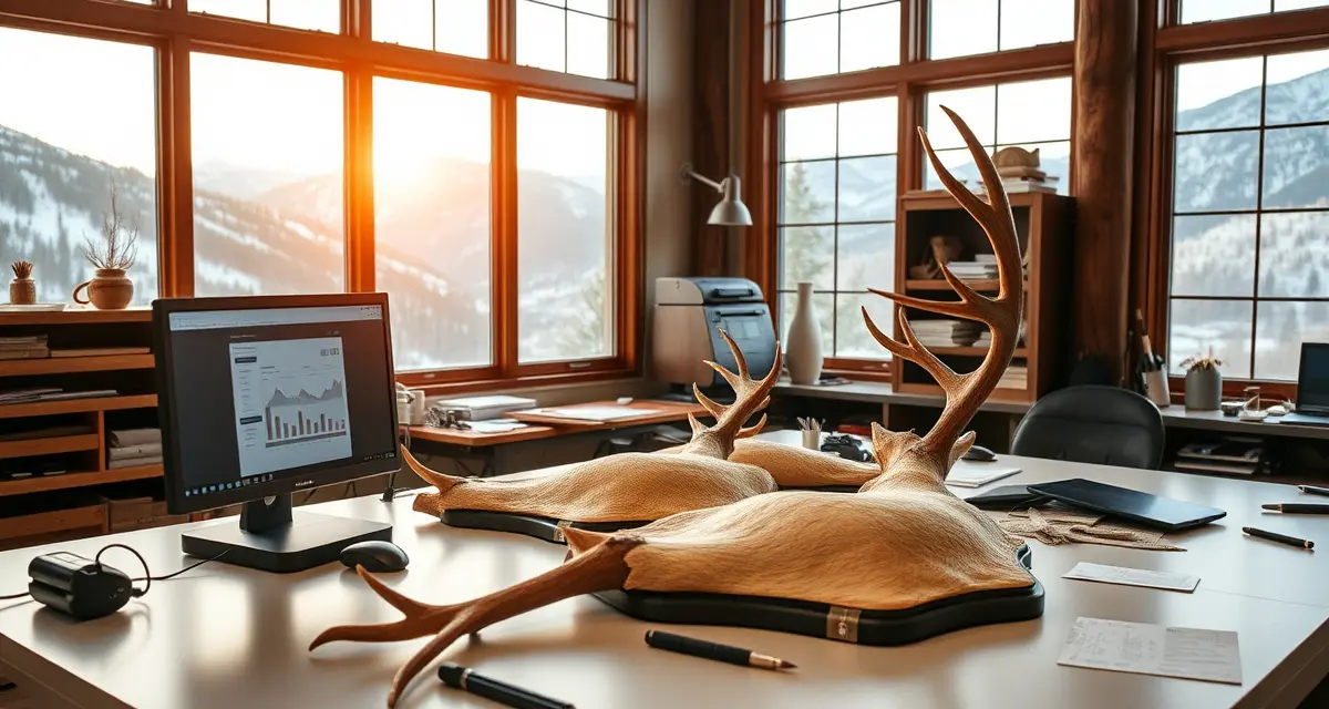 Trophy elk cape management system for Colorado taxidermists Colorado taxidermy shop managing trophy elk capes with digital management software during peak hunting season