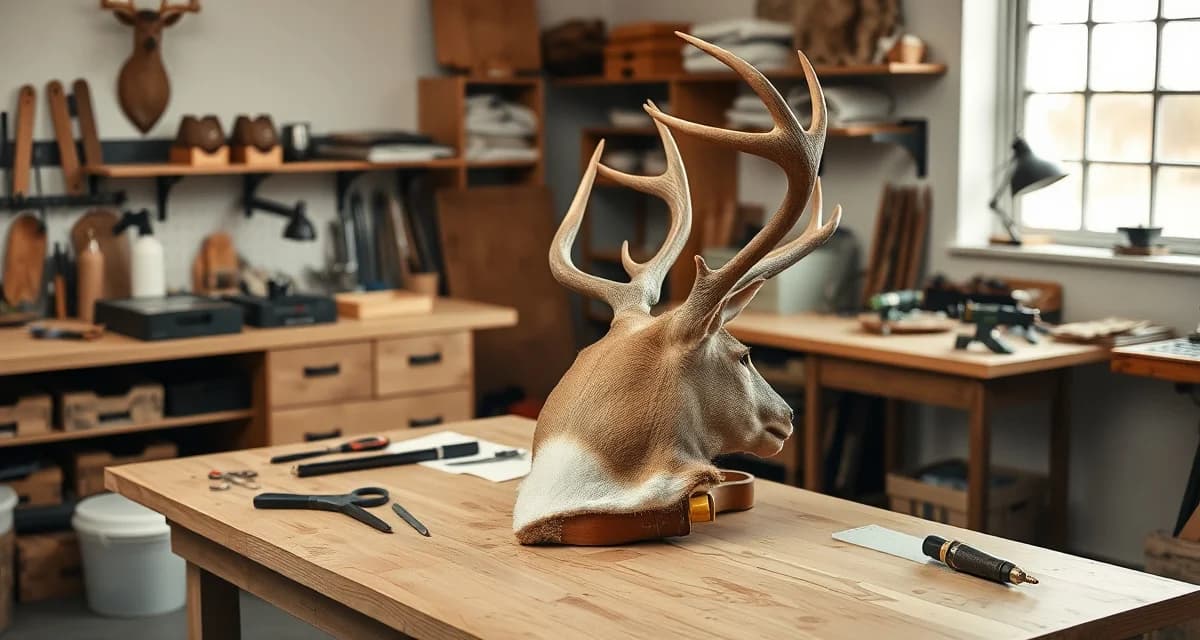 CWD compliance in taxidermy mounting Taxidermist preparing a CWD-positive deer cape for mounting with proper handling techniques in professional studio