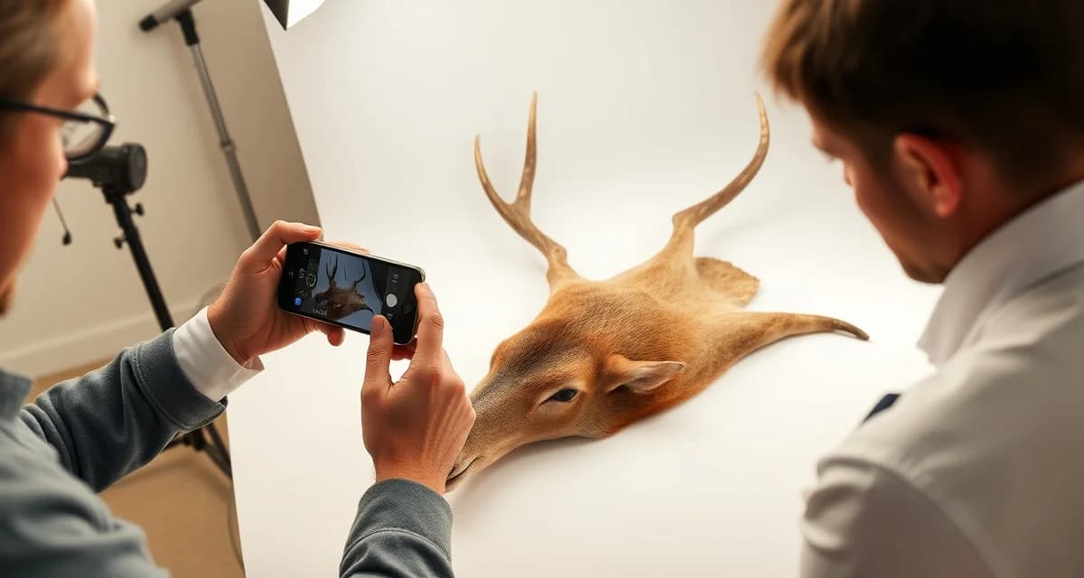 AI-ready deer cape photography protocol Proper smartphone photography technique for deer cape taxidermy intake documentation with optimal lighting and angles