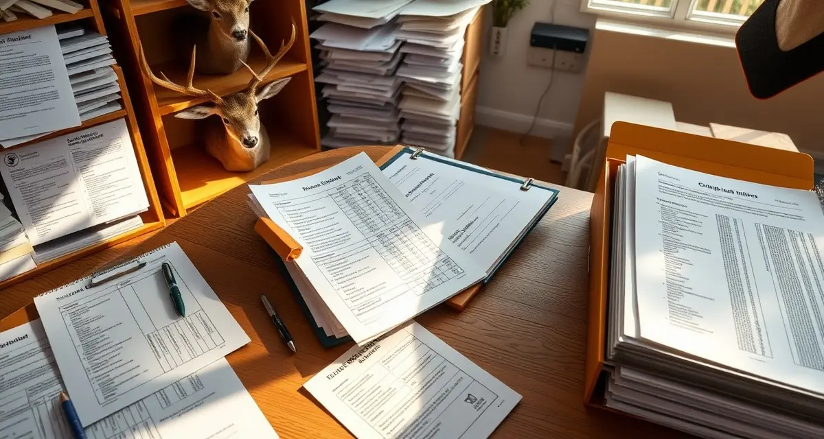 Professional deer taxidermy record documentation Taxidermist organizing and documenting deer mount records for state compliance and regulatory requirements