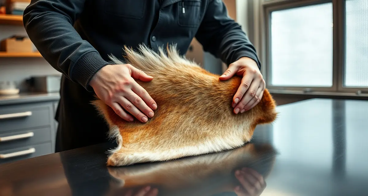 Professional elk cape care and storage protocol Taxidermist demonstrating proper elk cape handling and cooling techniques to prevent heat damage and slippage during storage