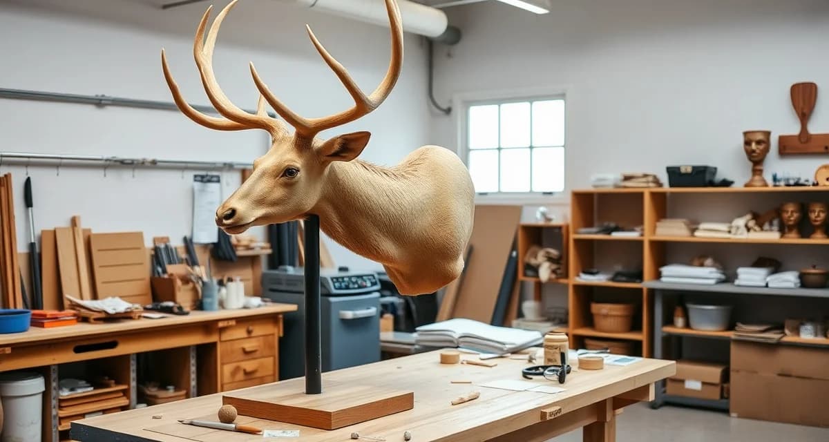 Elk Mount Timeline and Craftsmanship Elk taxidermy shoulder mount in progress showing sculpting and form work during the mounting process