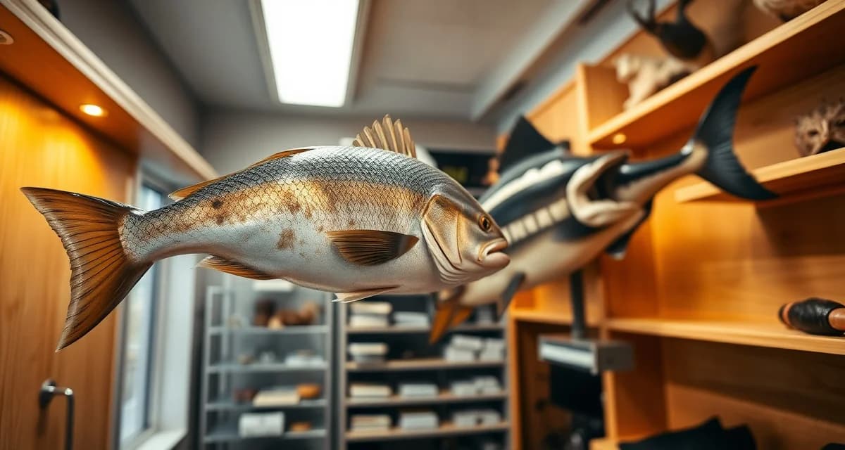 Fish taxidermy mounting methods comparison Side-by-side comparison of fish replica mount and skin mount taxidermy specimens showing durability and detail differences