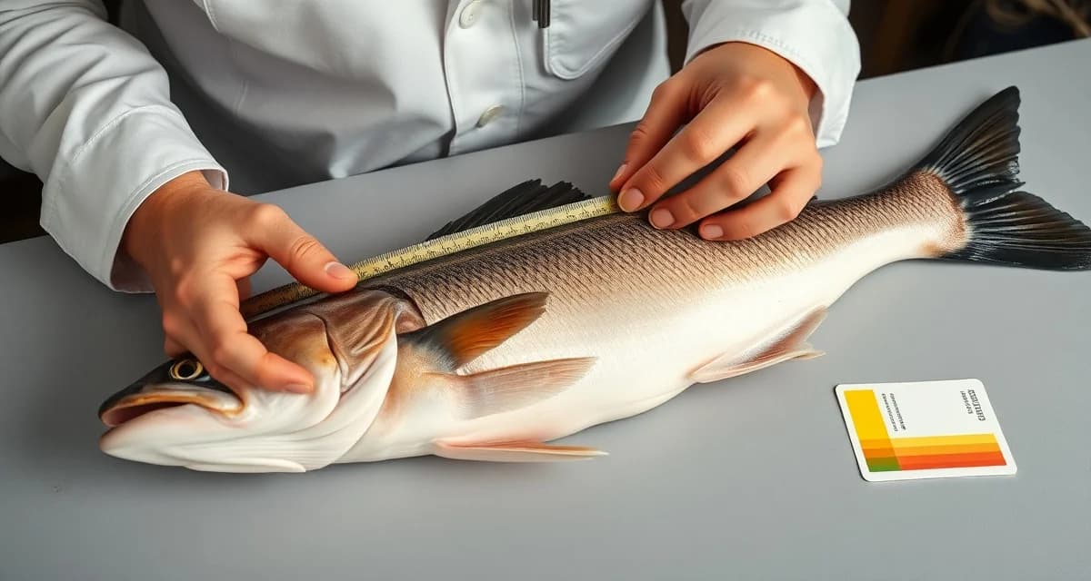Fish intake measurement best practices for taxidermy Taxidermist measuring fish girth and length during intake with color reference photos for accurate mount preparation.