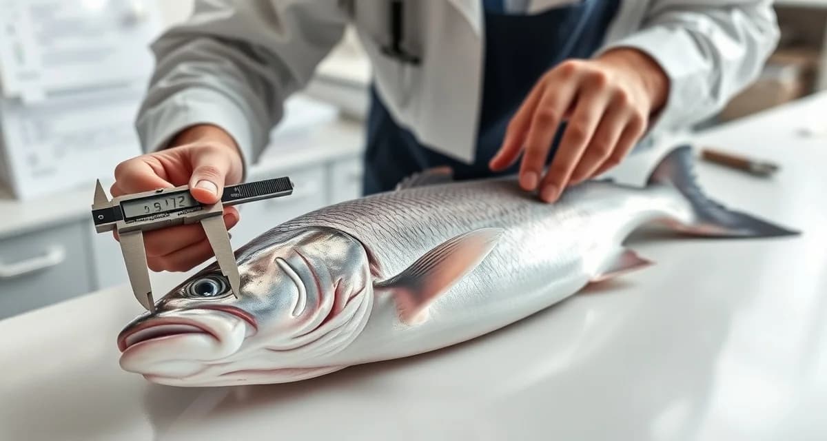 Professional fish taxidermy measurement and intake procedures Taxidermist measuring fish girth with calipers during intake process, demonstrating proper measurement technique for fish taxidermy.