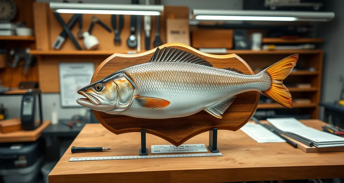 Fish taxidermy pricing calculation tools and reference guide Fish taxidermy pricing chart showing per-inch rates for replica and skin mount options with measurement tools