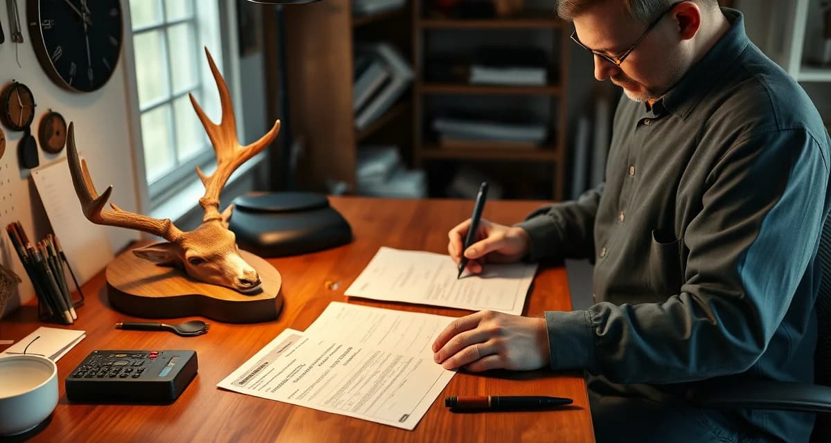 Taxidermist managing Georgia deer mount records Georgia taxidermist reviewing deer intake records and DNR documentation requirements for mounted deer in compliance system