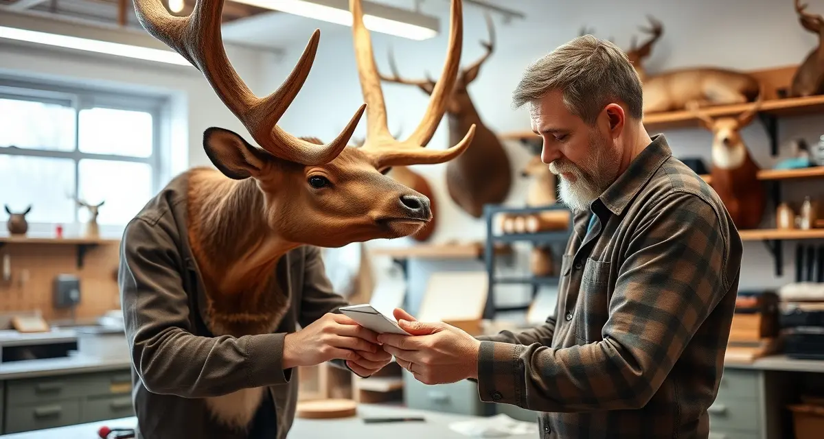 Professional elk mounting documentation for Idaho taxidermists Taxidermist documenting elk mount with Idaho IDFG requirements including unit number and weapon type