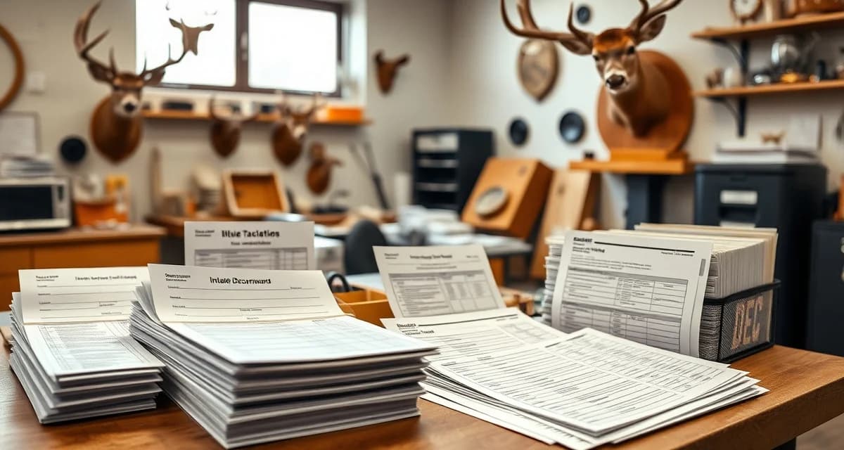 Professional taxidermy record-keeping setup Organized taxidermy deer records and DEC intake documentation system for New York compliance management