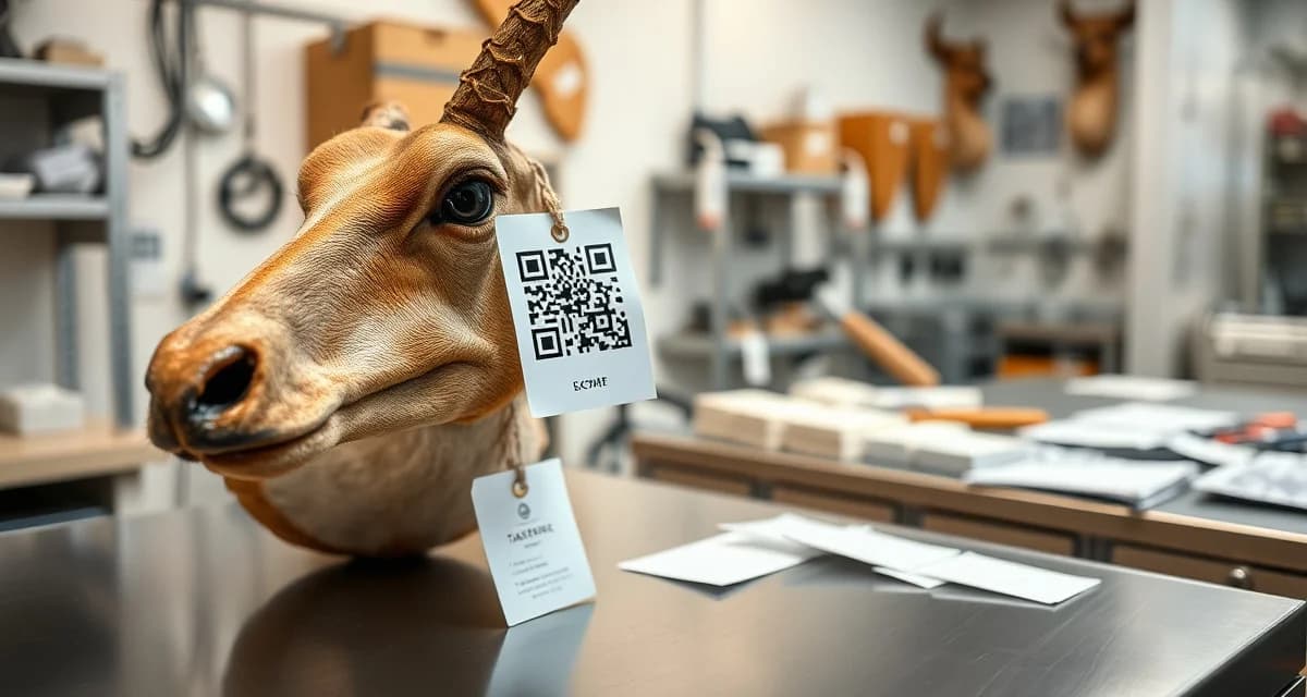 Modern QR code tracking solution for taxidermy shop management QR tag system for taxidermy tracking replaces fragile paper tags with durable scannable codes that survive tannery chemical processes