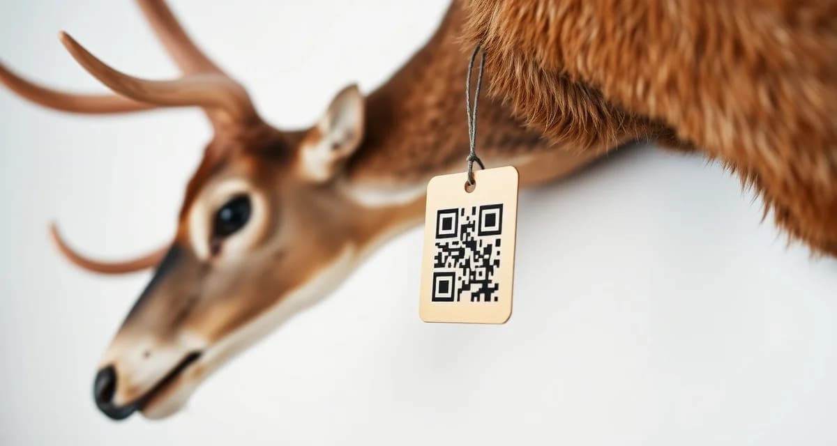 Durable QR tag technology for taxidermy specimen management QR code tag attached to deer taxidermy cape for specimen tracking and identification during tannery processing