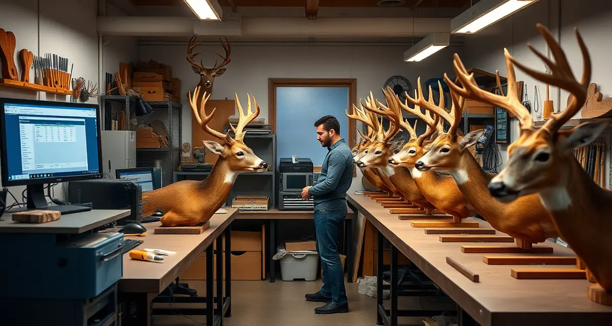Two-person taxidermy shop seasonal workflow optimization Small taxidermy shop efficiently managing 280 deer during peak season using AI intake software and customer portal system