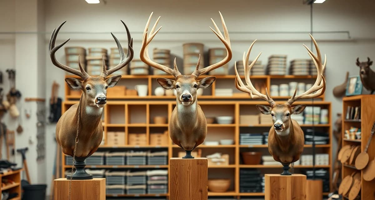 Sport vs Commercial Taxidermy Operations Comparison of sport taxidermy and commercial taxidermy operations showing mounted trophy specimens and business setup differences