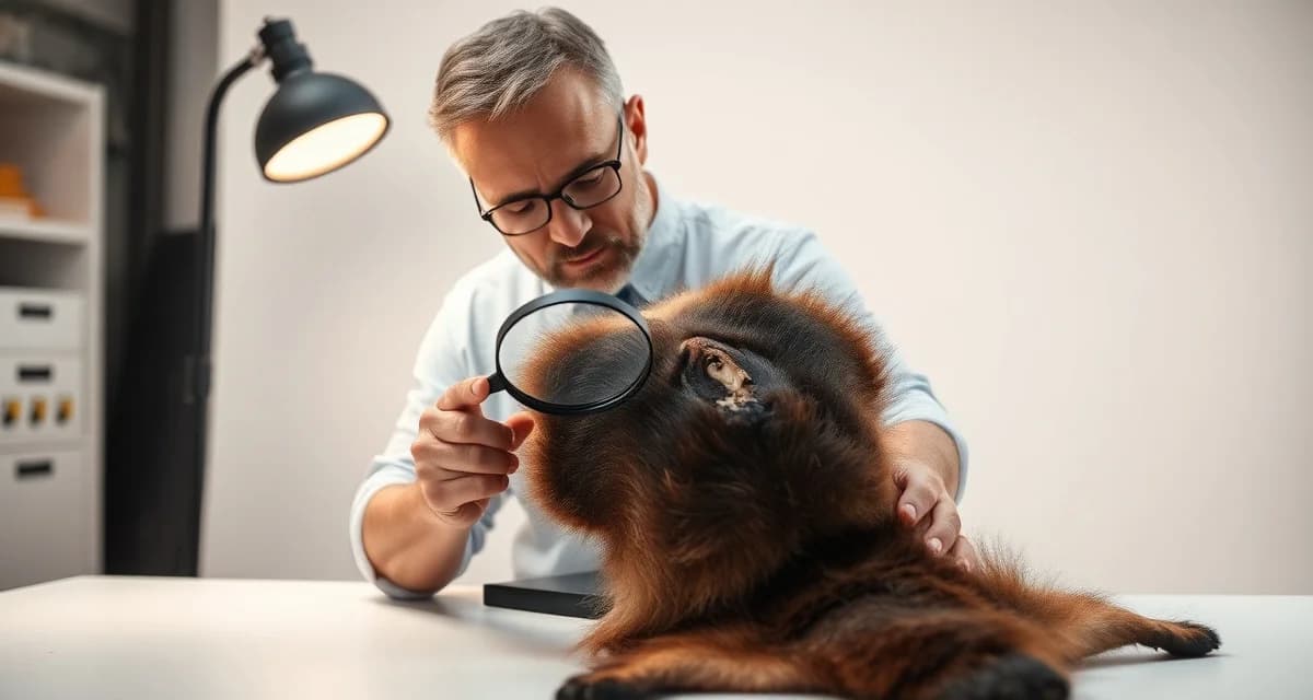 Professional tannery damage assessment process Taxidermist inspecting tannery damage on animal hide specimen to assess quality and salvageability before customer communication