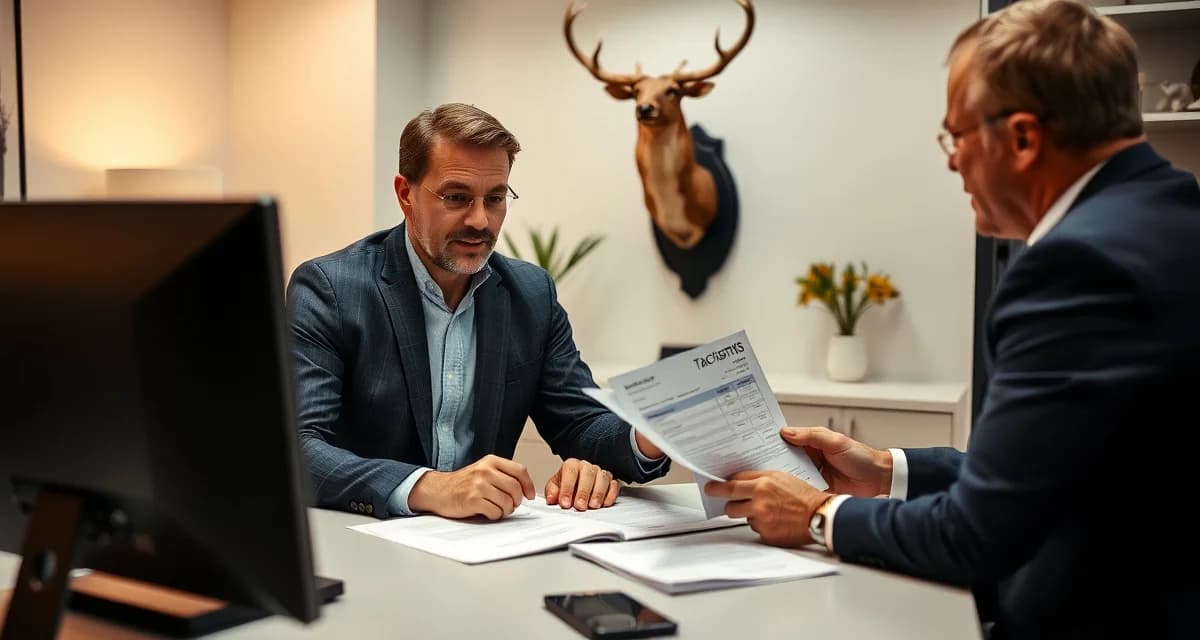 Professional payment dispute handling for taxidermy businesses Taxidermist reviewing payment dispute documentation with mounted wildlife display in professional shop office setting