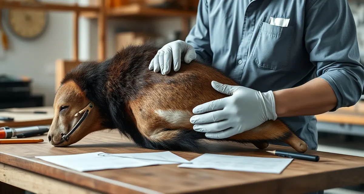 Professional cape damage assessment process Taxidermist documenting and assessing a damaged animal cape before contacting customer with repair options
