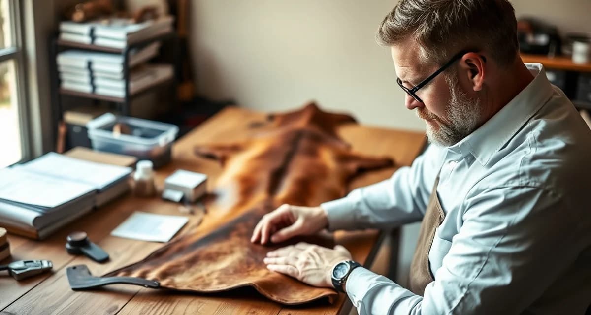 Professional tannery relationship management for taxidermists Taxidermist reviewing tannery leather hide quality and shipment documentation for business management