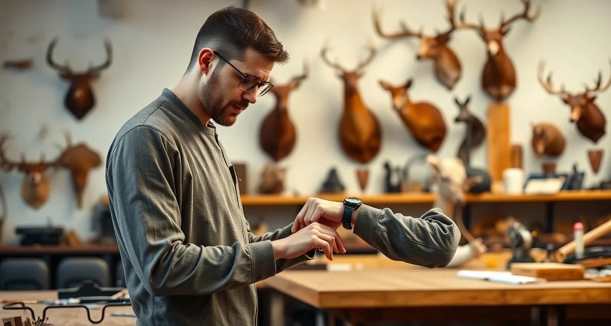 Peak season taxidermy work hours management Taxidermist managing workflow during peak season, showing typical 45-60 hour weekly workload for full-time professionals