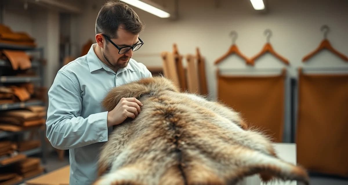 Cape inspection during tannery retrieval process Taxidermist inspecting a preserved animal cape during mid-process tannery retrieval, showing professional quality control and cape condition assessment.