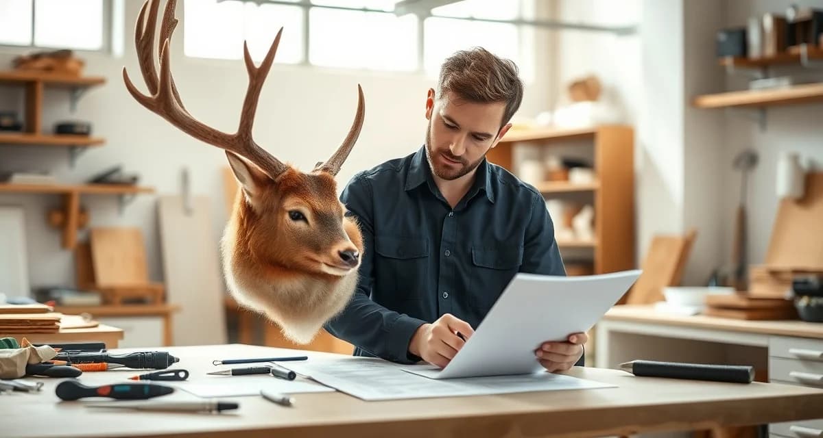 Professional specimen documentation in taxidermy shop Taxidermist documenting specimen details during customer return process for unfinished mount work.