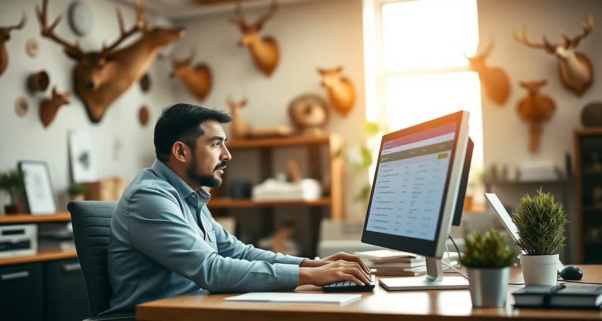 Deposit system automation improves taxidermy business efficiency Taxidermy shop manager using deposit automation software to process customer payments and reduce abandoned mounts