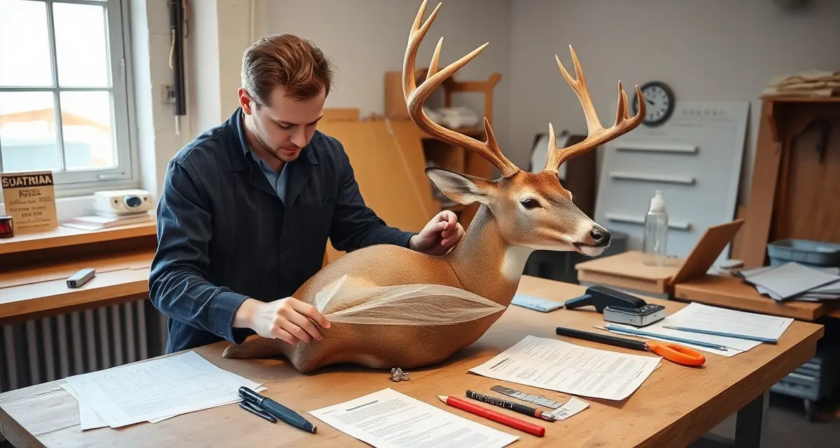 Proper taxidermy intake procedures by species Taxidermist reviewing intake documentation for deer mount preparation, showing common species intake mistakes