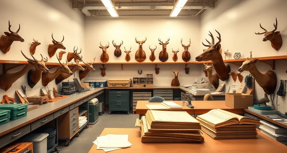 Understanding taxidermy shop pricing errors Taxidermy shop workspace displaying common pricing calculation tools and mounted specimens used for cost analysis