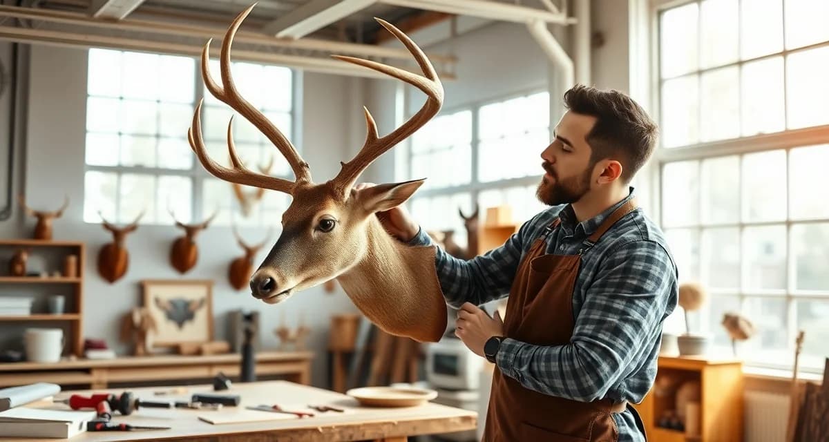 Taxidermy rush order processing in professional studio Professional taxidermist examining mounted specimen in modern workshop demonstrating rush order quality standards