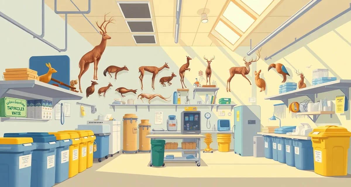 Proper waste management setup for taxidermy businesses Taxidermy shop waste disposal system showing proper biological waste management and containment procedures for compliance.