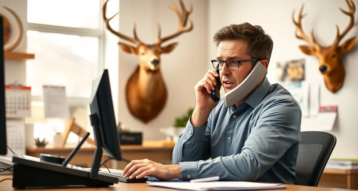 Reducing customer calls in taxidermy shops Taxidermy shop owner managing customer status calls during busy deer season, showing time management challenges in mount production.