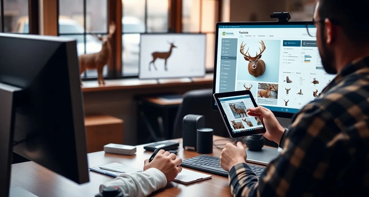 Digital mount tracking system for taxidermy businesses Taxidermist using customer portal software to track and update mount status for hunters online