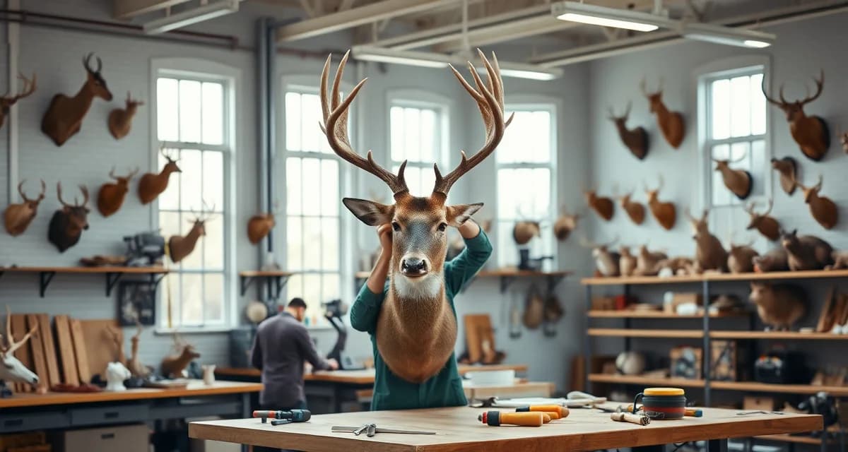 Professional Taxidermy Shop Google Ads Strategy Taxidermist preparing mounted deer for Google Ads campaign targeting during hunting season research phase