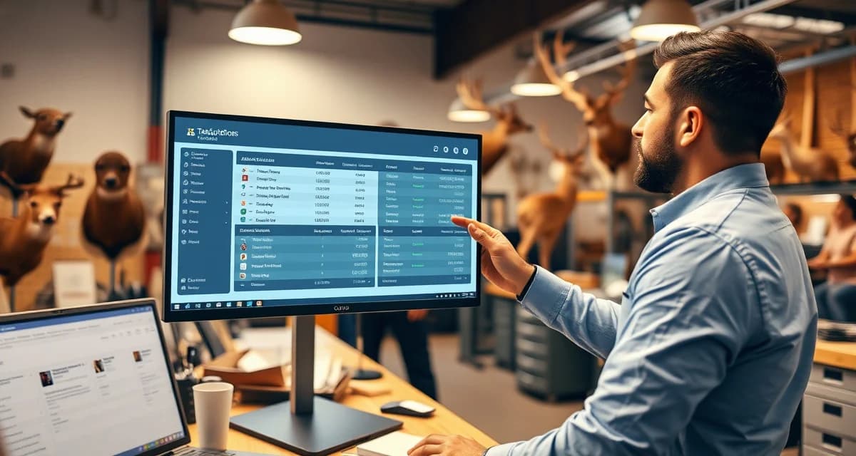 Job assignment tracking system for taxidermy shop teams Taxidermy shop manager using job assignment tracking software to organize team workloads and monitor production tasks