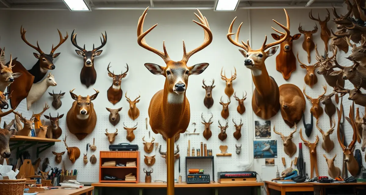 Specialized taxidermy expertise command premium pricing Comparison of specialized taxidermy shop displaying expert deer mount versus generalist shop with diverse animal specimens