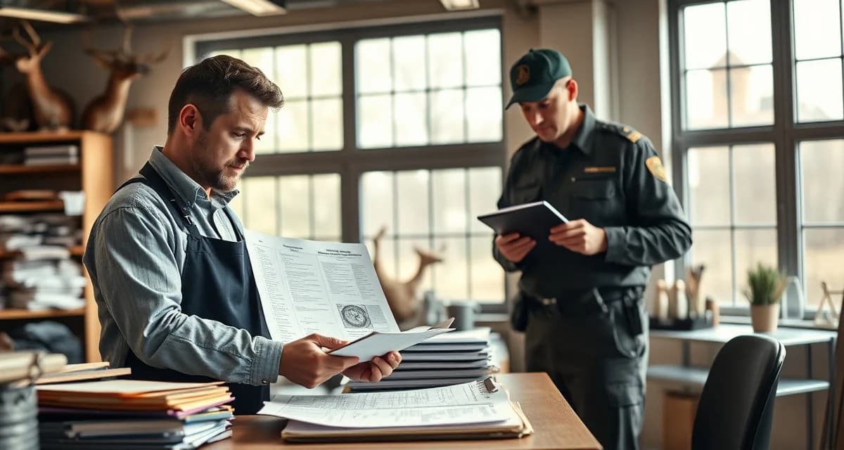 Wildlife inspection readiness and record management Taxidermist organizing digital records and inspection documentation for wildlife agency compliance and shop inspections