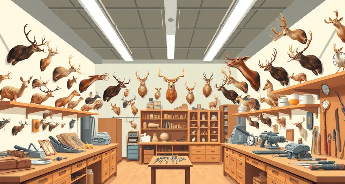 U.S. Taxidermy Industry Market Analysis Overview of taxidermy shop statistics showing approximately 25,000 active taxidermists and 6,000-8,000 full-service shops operating in the United States