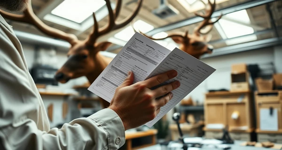 Mountain West trophy species intake documentation process Taxidermist documenting trophy specimen intake with detailed forms and protocols for out-of-state hunter management.