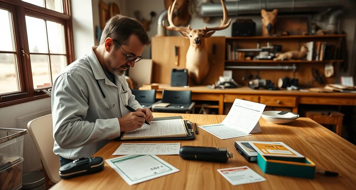 Elk taxidermy record-keeping compliance in Wyoming Wyoming taxidermist reviewing elk possession records and hunting license documentation for compliance with Game and Fish Department requirements